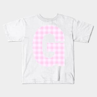 Pink Letter G in Plaid Pattern Background. Kids T-Shirt